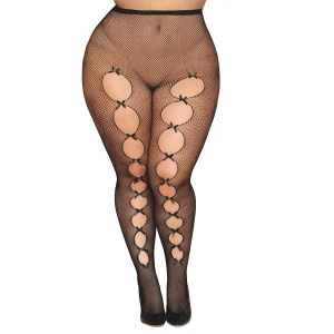 meia calça arrastão preta tamanho grande laços acetinados strass frente detalhe traseiro sem fio dental nylon elastano