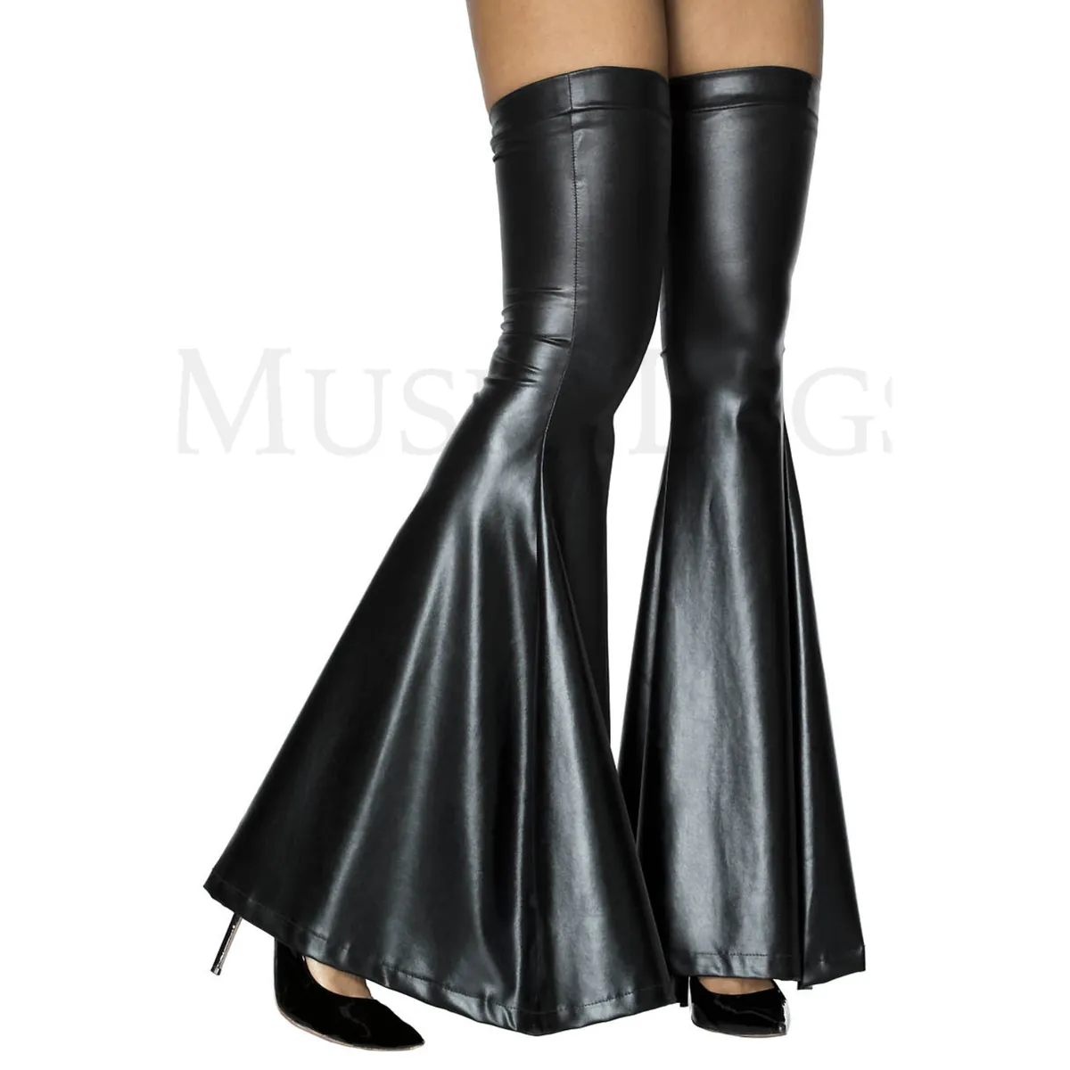 calças boca sino efeito molhado preto brilhante elástico moldante justas sensuais provocantes glamorosas sedutoras poliéster flexível - Image 3