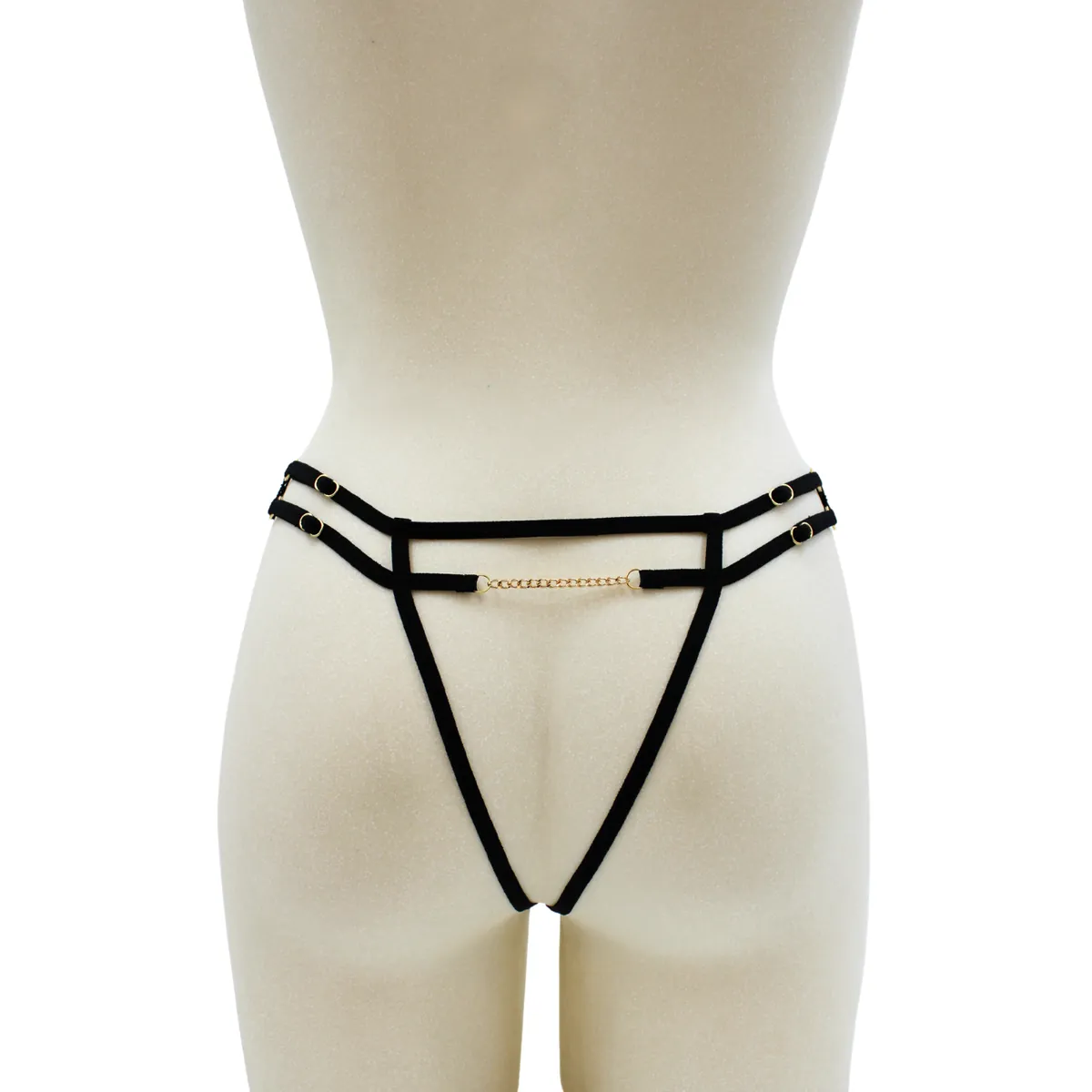 tanga preta renda refinada sensual corrente dourada joia colorida aleatória frontal cintilante abertura entreperna tiras ajustáveis argolas douradas - Image 4