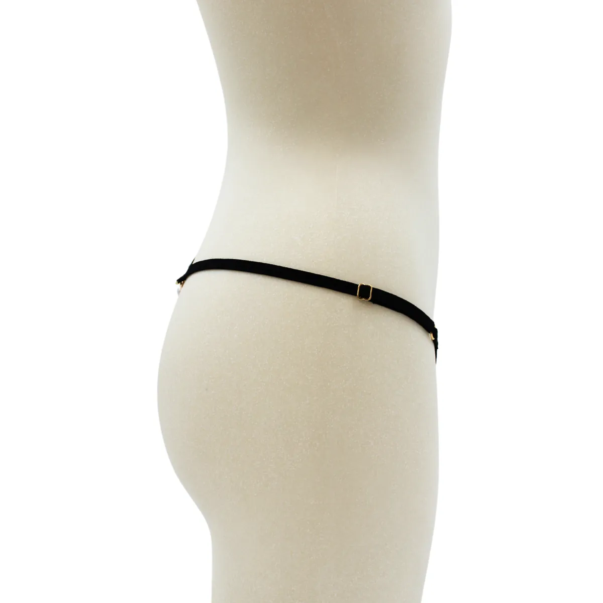 tanga preta renda vazada sensual elegante joia pérola strass dourado traseira alças finas ajustáveis anéis folheados poliamida elástica - Image 6