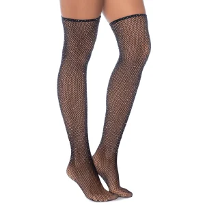 Meia arrastão preta strass cintilante luxo glamour sedutora sensual lingerie elegante poliamida elastano intemporal revisitada delicada lavagem manual