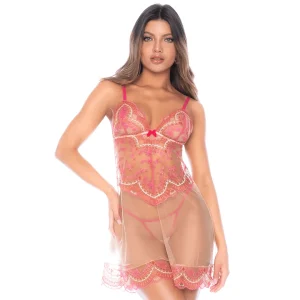 camisola rede bordada fio dental tom pele motivos florais transparência sutil alças ajustáveis tanga combinando sensual refinada acabamentos delicados femininos