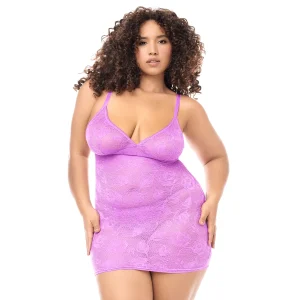 babydoll tamanho grande renda roxa macia elástica sensual confortável alças ajustáveis tanga fio dental