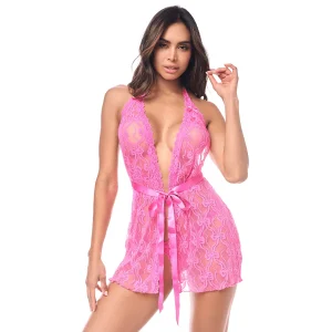 babydoll sensual Mapalé rendado fio dental decote profundo laço frontal nós delicados tanga renda combinando corte sensualidade valoriza curvas