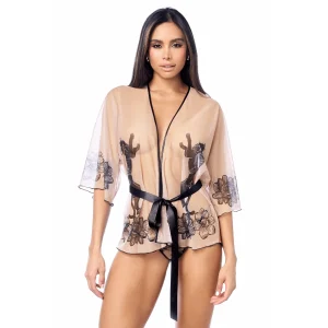 robe sexy tule estampado transparente fio dental laço cintura ajustável tanga combinando sensual romântico elegante sofisticado Mapalé colombiano