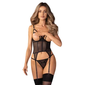 espartilho tanga preto sensual ousado suave flexível malha moderno conforto personalizado alças ajustáveis fecho costas detalhes ouro rosa