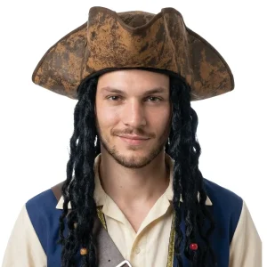 Chapéu de Pirata Castanho com Rastas
